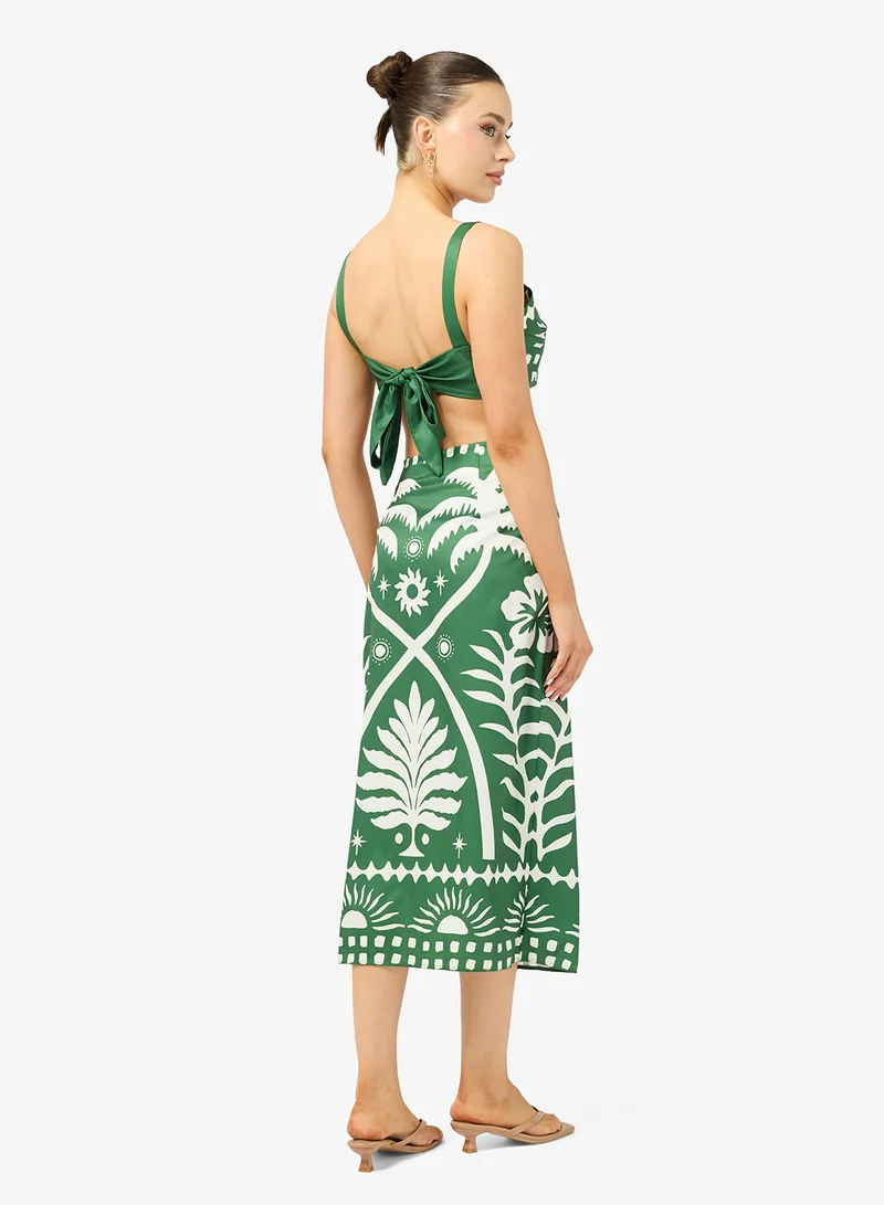 Ginger Square Neck Tropical Print Top & Skirt Coord Set